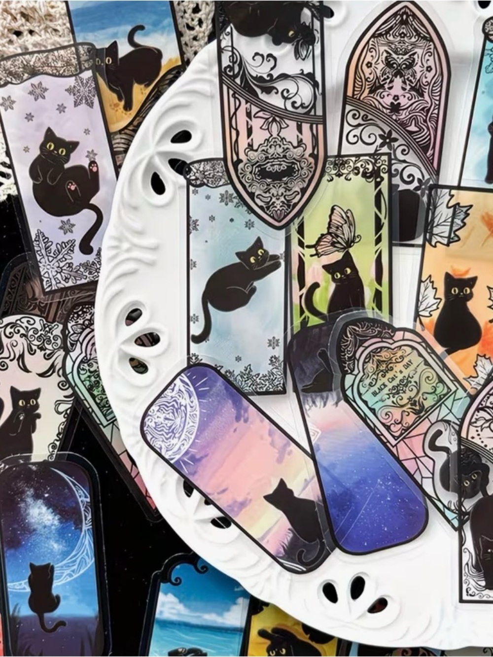 50 Gothic Black Cat Stickers Pastel & Multicolor Kitty Kitten